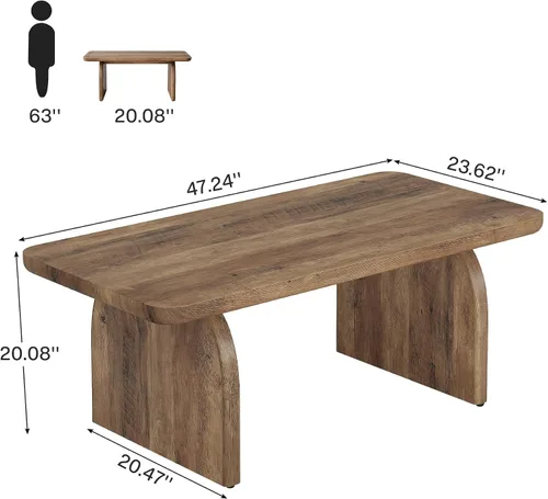 Miniatura 2 de Tribesigns Mesa auxiliar para sala de estar, mesa central rectangular de 47 pulgadas con esquinas redondeadas, muebles de té de cóctel bajos y Marrón