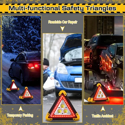 Miniatura 6 de Huquary Triángulo LED de advertencia de emergencia, recargable portátil intermitente LED triangular de advertencia con 4 modos, luz de peligro