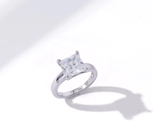 Miniatura 5 de Platinum or Gold plated Sterling Silver Princess-Cut Solitaire Ring made with Infinite Elements Cubic Zirconia