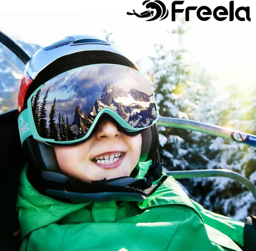 Miniatura 2 de Freela Gafas de esquí y snowboard para niños pequeños (3-14) jóvenes anti niebla anti UV gafas niñas niños equipo de esquí de nieve Lente plateada B