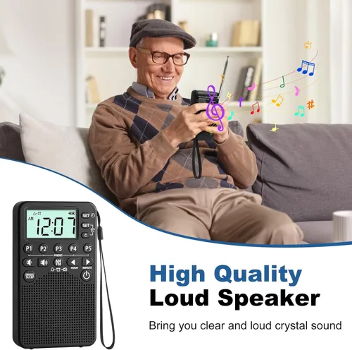 Miniatura 5 de Radio Portátil Operada con Pilas de Bolsillo AM/FM Sintonización Digital, Altavoz Fuerte, Excelente Recepción Radio Portátil de Emergencia y al