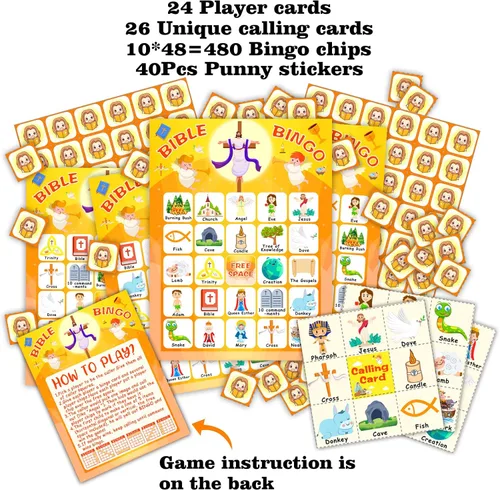 Miniatura 4 de Juego de bingo para 24 jugadores para niños, juego de bingo bíblico y tarjetas de bingo de Acción de Gracias para actividades familiares, escuela