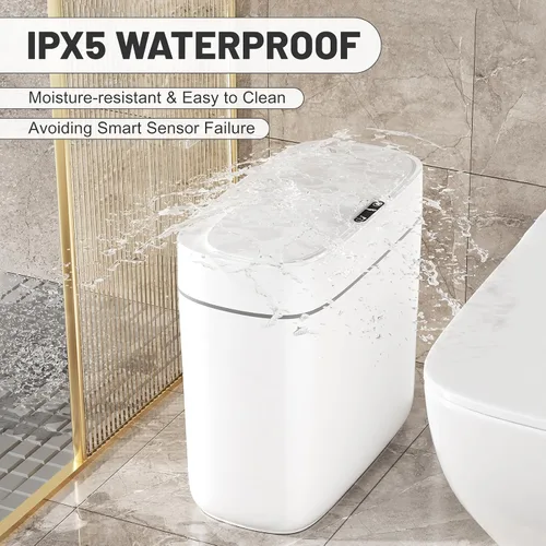 Miniatura 4 de JUDRDO Bote de basura pequeño para baño, 3.5 galones, automático, sin contacto, con tapa, sensor de movimiento, delgado, impermeable, cesta