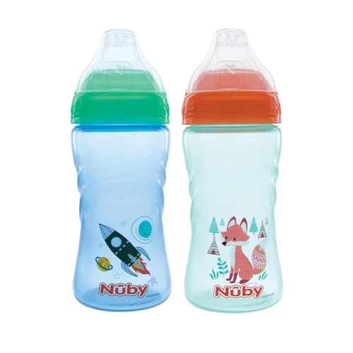 Miniatura 8 de Nuby Paquete de 2 Vasos Deportivos Sin Derrames Impresos Thirsty Kids No-Spill Sip-it con Boquilla Suave y Tapa - 12 oz, 12+ Meses, Paquete de 2