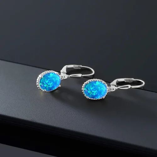 Miniatura 96 de Gem Stone King Aretes colgantes de gota para mujer, plata de ley 925, piedra natal ovalada de 0.354 x 0.276 in, joyería fina, regalos para ella