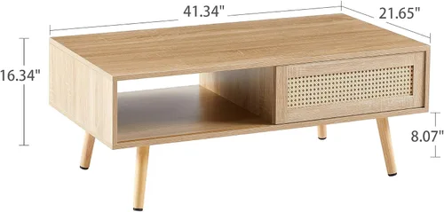 Miniatura 2 de IANIYA Mesa de centro moderna con almacenamiento, mesa rectangular de 41.3 pulgadas con centro de madera con puerta corrediza tejida de ratán PE