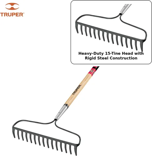 Miniatura 3 de Truper 31353 Tru Built - Rastrillo de arco soldado con 14 dientes, mango de madera