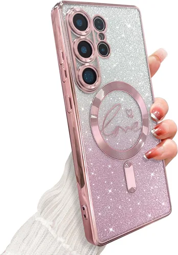 Miniatura 234 de ZONRW - Funda para Samsung Galaxy S22 Ultra magnética, para mujeres y niñas, cubierta trasera suave, lujosa, con corazón de amor, bling, degradado