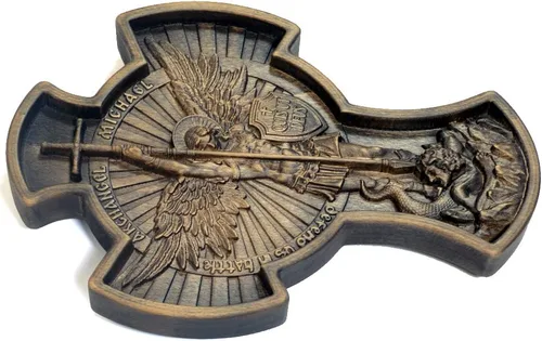 Miniatura 4 de Royal Wooden Collection Cruz de pared Guardián Arcángel Miguel icono colgante tallado en madera cristiana idea de regalo para hombres