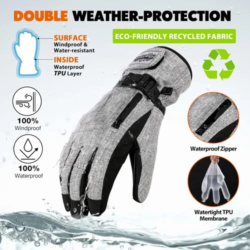 Miniatura 3 de Hikenture Ski Gloves Snow Gloves for Men&Women, 3M Thinsulate Waterproof Snowboard Gloves, Insulated Touchscreen Snowmobile Gloves for Cold Weather
