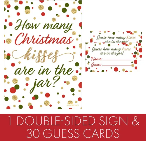 Miniatura 3 de Juego de fiesta de Navidad - Cuántos besos - Cartel de pie y 30 tarjetas