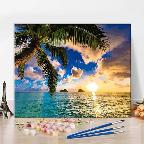 TISHIRON Pintura por números para adultos, niños, playa y adultos, pintura por números, pintura de paisajes de playa azul, manualidades, kits de