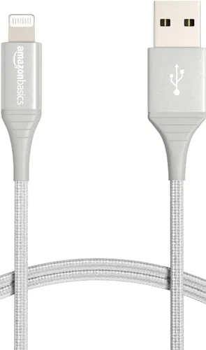Amazon Basics - Cable Lightning de nailon trenzado doble a USB, colección avanzada, cargador para iPhone certificado MFi Plateado