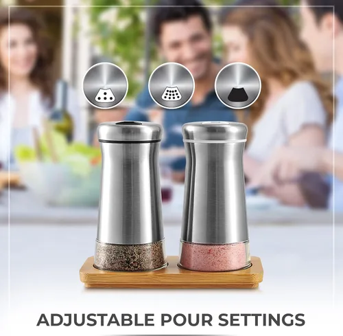 Miniatura 6 de Juego de saleros y pimenteros con agujeros ajustables para verter – Elegante dispensador de especias de acero inoxidable – Perfecto para Himalaya