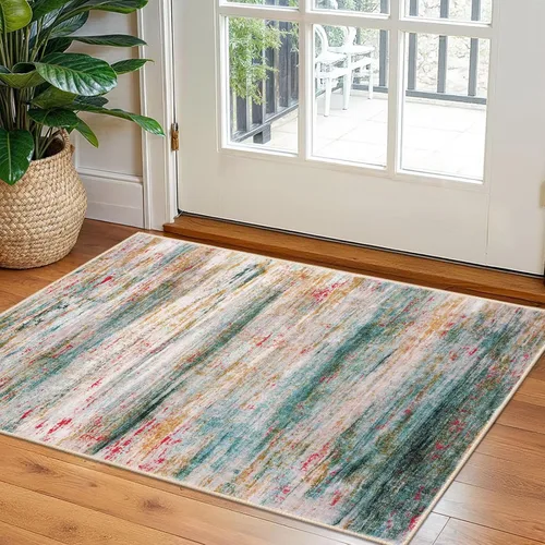 Miniatura 173 de KOZYFLY – Alfombra de pasillo moderna y lavable de diseño abstracto verde, 2 x 5 pies, antideslizante, suave y de pelo corto, ideal para cocina