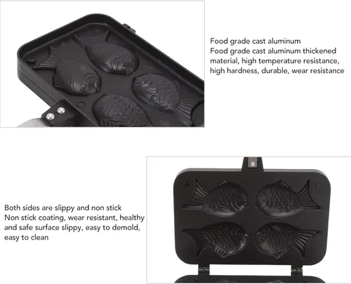 Miniatura 2 de Máquina para hacer gofres, con 4 cuencos, pescado Taiyaki, máquina para pasteles con revestimiento antiadherente, mango antiquemaduras, soporte