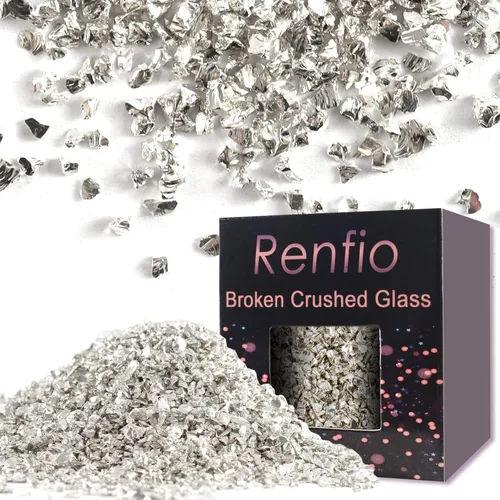 Miniatura 12 de Renfio Fragmentos de purpurina de vidrio triturado roto de 0.079 a 0.157 pulgadas, irregulares, pequeños chips metálicos gruesos, 7 onzas (7.05 oz)