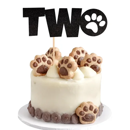 Miniatura 9 de 1 pieza de decoración para pastel de tercer cumpleaños con purpurina negra con pata de perro de tres años de edad, cachorro de perro, hueso de hueso