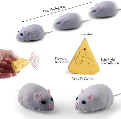 Miniatura 2 de Tipmant Ratones RC de tamaño mini con control remoto IR, rata, ratón, broma de animales, broma, juguetes de trucos de miedo para gatos, perros, Gris
