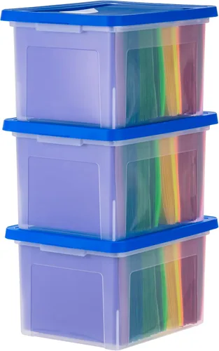 Miniatura 11 de IRIS USA Caja de archivos, organizador de archivos de plástico con tapas para archivos de cartas/legales, caja de documentos portátil para mudanza