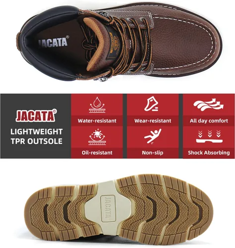 Miniatura 3 de Jacata Botas de trabajo para hombre Moc Toe Wedge Botas De Trabajo Para Hombre Soft Toe Antideslizante Construcción Industrial Botas de Cuero