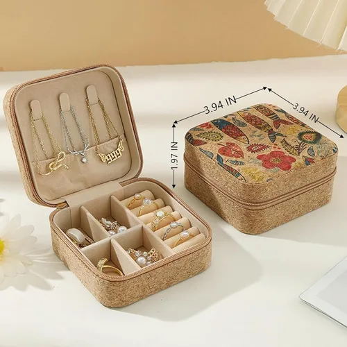 1 caja organizadora de joyas de estilo vintage, estuche de viaje con cremallera de cuero para aretes, collares, anillos, regalo de almacenamiento