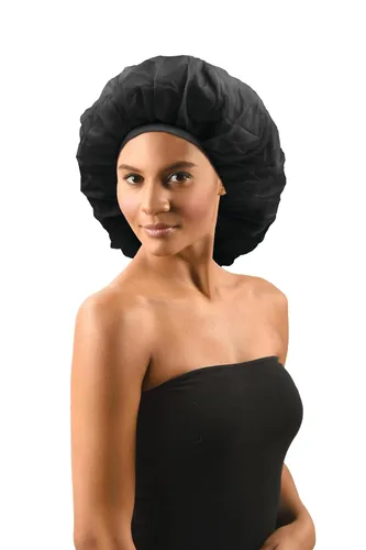 DONNA Gorro de tratamiento de ricino negro y argán para el día y la noche, gorro de ducha para el cabello, gorro de satén para dormir, súper jumbo,