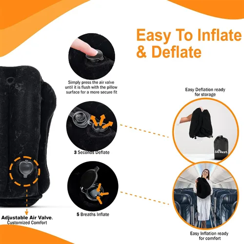 Miniatura 4 de Skyrest® Almohada inflable de viaje para autobuses, soporte cómodo para la cabeza, almohada de aire para dormir para evitar dolor de cuello, lumbar