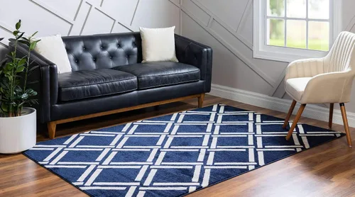 Miniatura 2 de Unique Loom Trellis Collection - Alfombra geométrica moderna azul marino (9 pies x 12 pies)