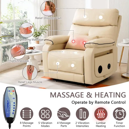 Miniatura 5 de Silla reclinable de doble motor para adultos y ancianos, silla elevadora plana de posición infinita con calor y masaje, soporte para tazas, almohada