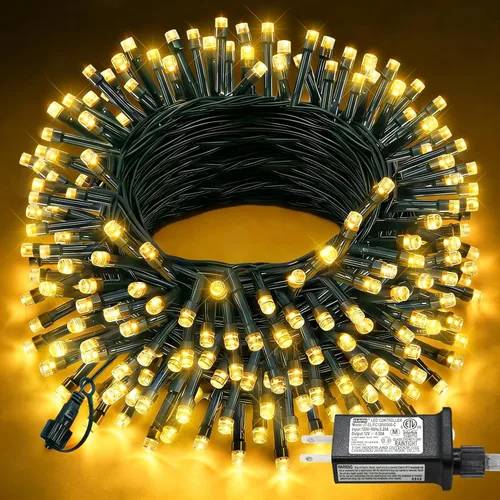 Miniatura 26 de 120 luces LED de Navidad de 40 pies para exteriores, guirnalda de luces de Navidad naranja impermeable, 8 modos de luces conectables para árbol
