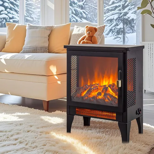 Miniatura 2 de IInnoflame - Estufa eléctrica de chimenea de 17 pulgadas, calentador independiente con llama y tronco realistas, protección contra