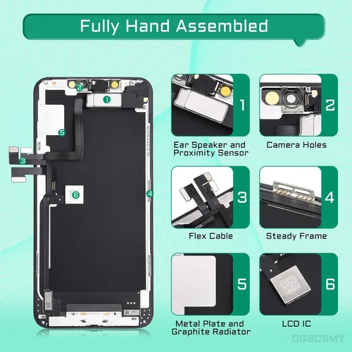 Miniatura 2 de Para iPhone 11 Pro Max Reemplazo de pantalla LCD táctil 3D Digitalizador 6.5 "Montaje de marco completo Auricular frontal oído altavoz sensor Kit