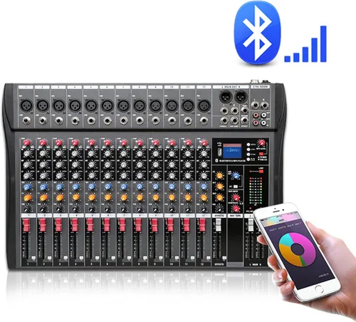 Miniatura 4 de Mezclador profesional de estudio en vivo de 12 canales, consola mezcladora de sonido de audio de estudio con Bluetooth USB para profesionales