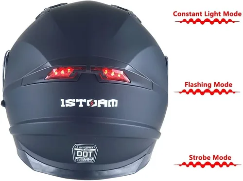 Miniatura 6 de 1Storm Nuevo Casco Modular de Motocicleta con Visera Dual Cara Completa y Luz Trasera LED Recargable: Modular901 Fibra de Carbon Negro