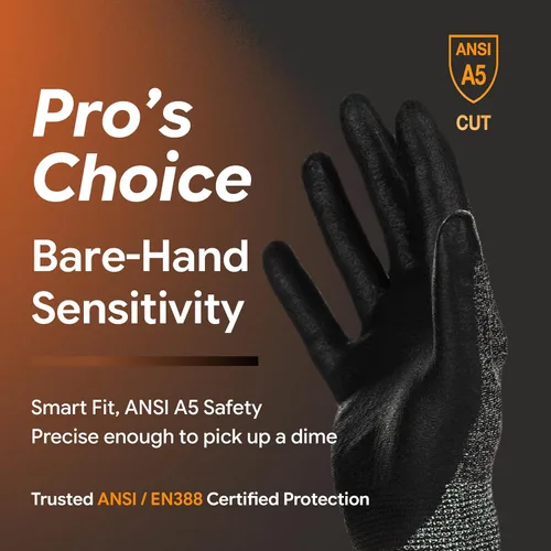 Miniatura 2 de DEX FIT Guantes resistentes a cortes nivel 5 Cru553, ajuste elástico cómodo 3D, agarre de potencia, grado profesional, delgados, compatibles