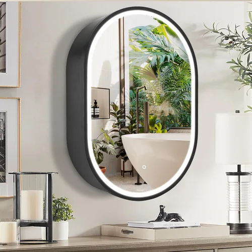 Miniatura 8 de Movo 21 pulgadas x 31 pulgadas oval botiquín espejo baño pared almacenamiento gabinete espejo montaje superficie montaje montaje