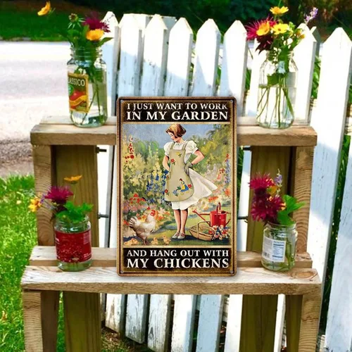 Miniatura 2 de Letreros de metal para gallinero con texto en inglés «I Just Want To Work In My Garden And Hang Out With My Chickens»
