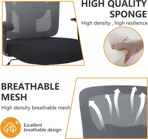 Miniatura 5 de PayLessHere Silla de escritorio ergonómica, silla de oficina, silla de computadora de 500 libras con soporte lumbar, asiento ancho, brazos de Gris