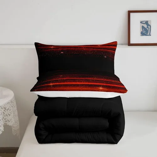 Miniatura 4 de Juego de edredón de color rojo y negro degradado, juego de ropa de cama de galaxia espacial para niñas, tamaño matrimonial, edredón geométrico