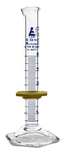 Miniatura 12 de Cilindro graduado, 50 mL - ASTM, tolerancia clase A ± 0.0 fl oz - Collar protector, base hexagonal - Graduaciones azules - Vidrio de borosilicato