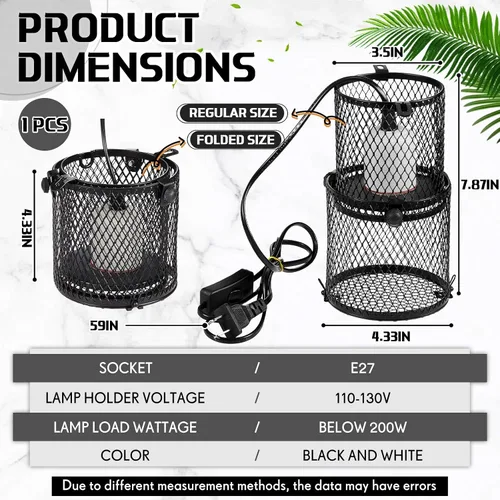 Miniatura 2 de VIHOSE Soporte retráctil para lámpara de calor para reptiles, pantalla antiquemaduras, emisor de calor de cerámica, pantalla con interruptor