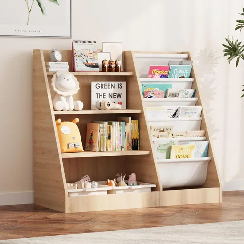Miniatura 11 de Estantería de 4 niveles para niños de madera, estantería de cinco capas para libros de niños, estante de almacenamiento para bebés y niños pequeños