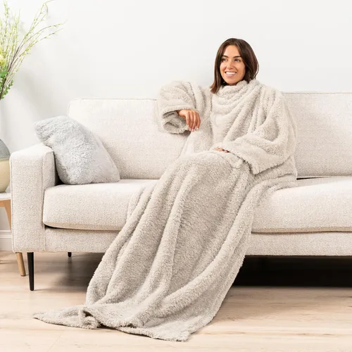Miniatura 2 de PAVILIA Manta Esponjosa con Mangas para Adultos, Manta Vestible de Felpa Suave y Difusa, Forro Polar Sherpa con Mangas y Bolsillo, Regalos Cálidos