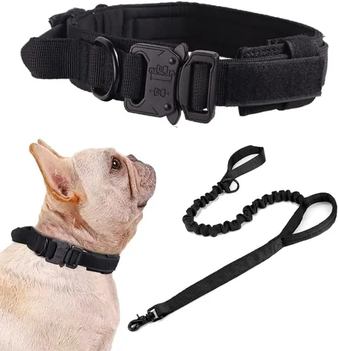 Miniatura 46 de Collar táctico para perro, ajustable, militar, de nailon, con asa de control y hebilla de metal resistente para perros medianos y grandes (negro, S)