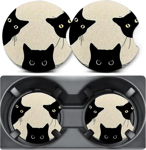 Paquete de 2 posavasos para automóvil para portavasos, posavasos para portavasos de automóvil Trio Cats, tapete de goma antideslizante de tamaño