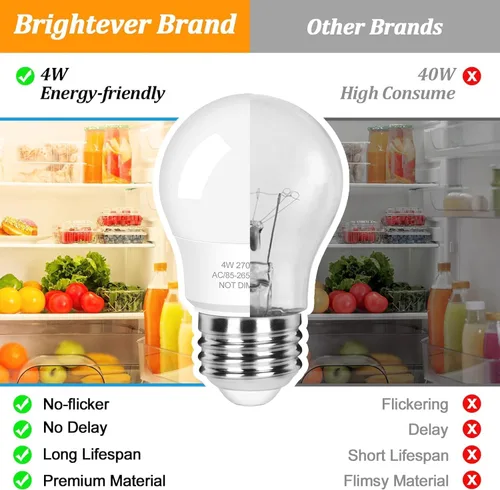 Miniatura 5 de Brightever Bombillas LED para refrigerador equivalentes a 40 W, bombillas de 120 V para electrodomésticos de nevera, 4 W, 2700 K, blanco cálido