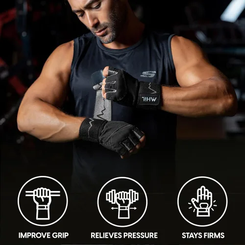 Miniatura 2 de MhIL Guantes de entrenamiento para hombres – Guantes de gimnasio cómodos para hombres con agarre mejorado para seguridad y protección de las manos