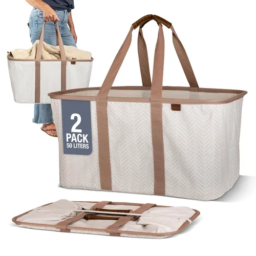 Miniatura 11 de CleverMade Bolsa plegable para la ropa sucia - Denim Carbón 2-Paquete 50L - Contenedor plegable de organización de almacenamiento para ropa, Denim