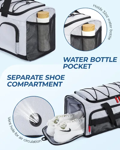 Miniatura 5 de BAGSMART Sports - Bolsa de viaje para gimnasio, bolsa de lona impermeable para hombres y mujeres, bolsa de entrenamiento de fin de semana, Gris